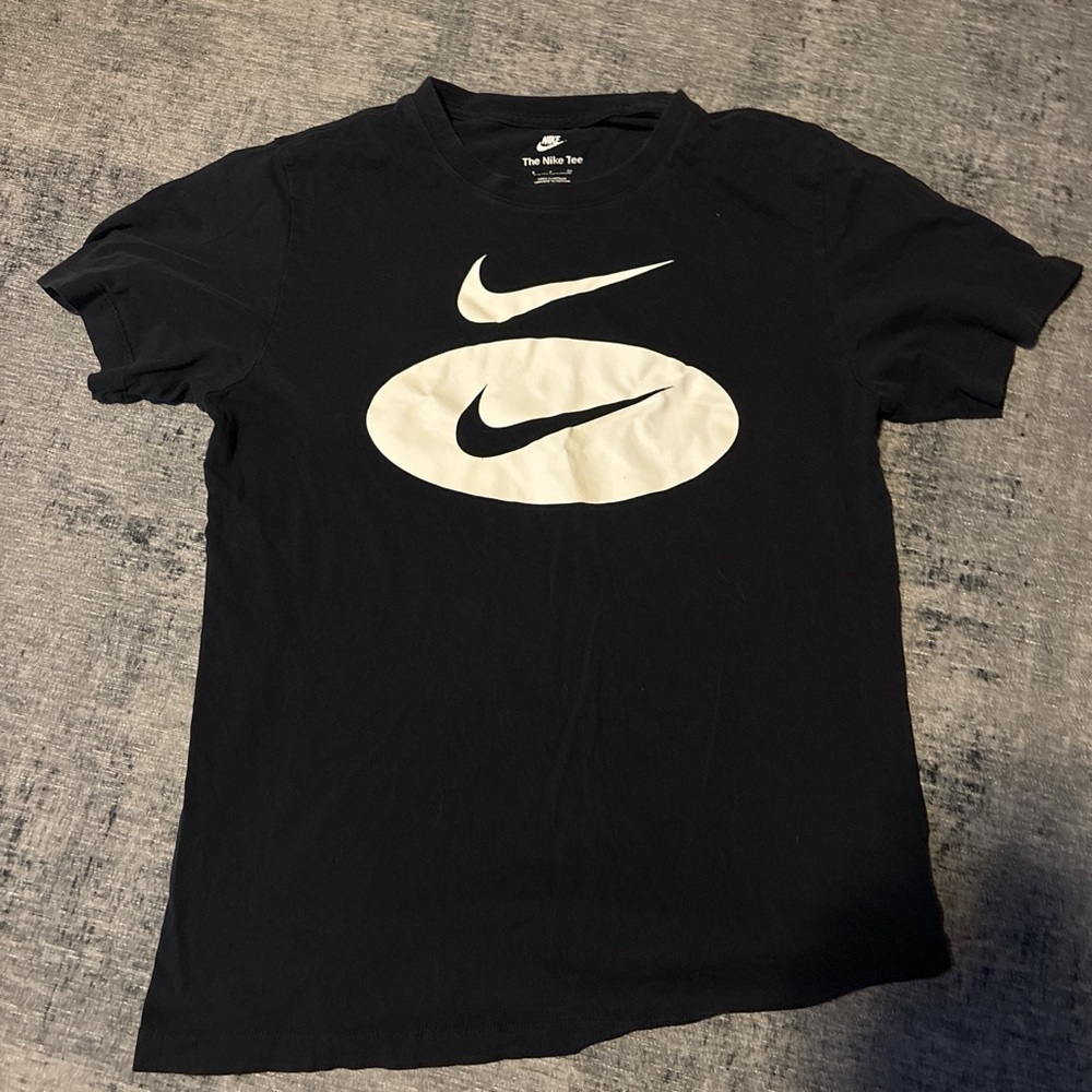 Nike Black T-Shirt with White Swoosh Graphics